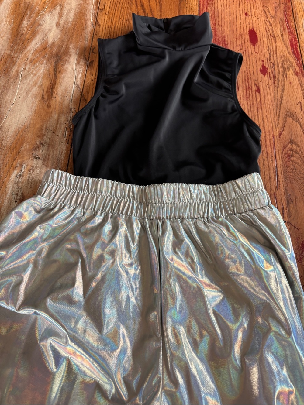 Kids Holographic Silver Elastic-Waist Bottoms and black leotard